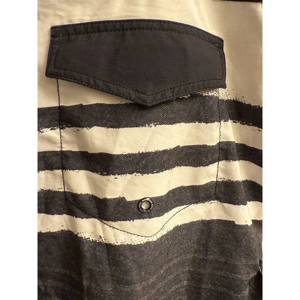 Maui‎ and Sons Retro Boardshorts Men's 38 4 Way Stretch Black Shark Surf